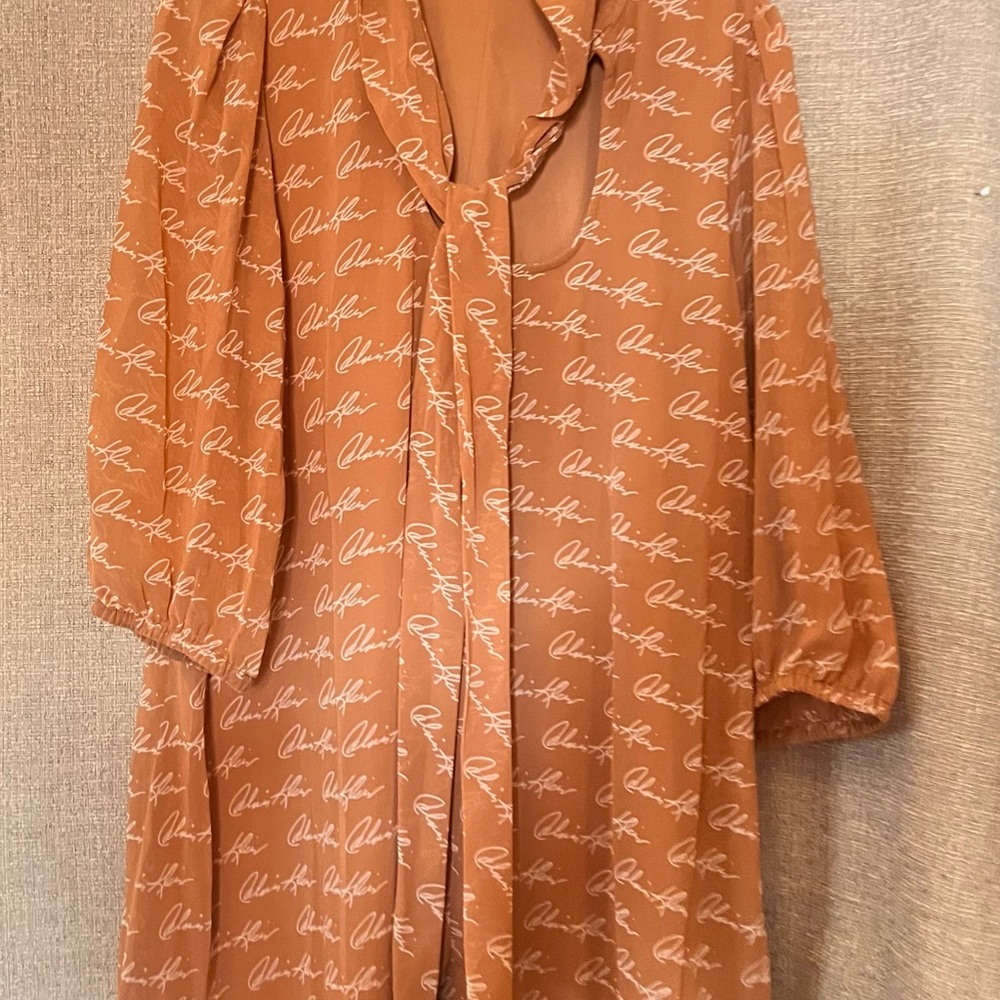 Calvin Klein Orange Blouse with White Script